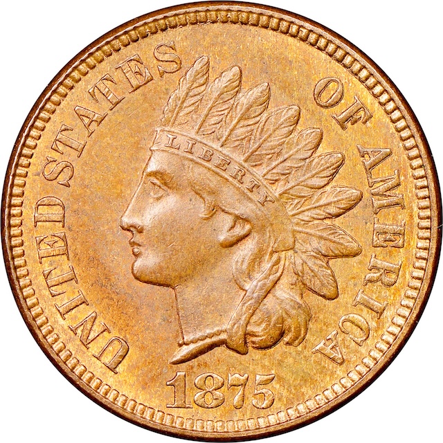 Close-up of the 1875 FS-301 Repunched Date showing repunching within the 8 digit