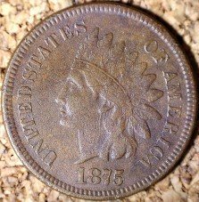 Close-up of the 1875 ODD-004 die lines below Liberty's ear and jaw on the Indian Head cent obverse